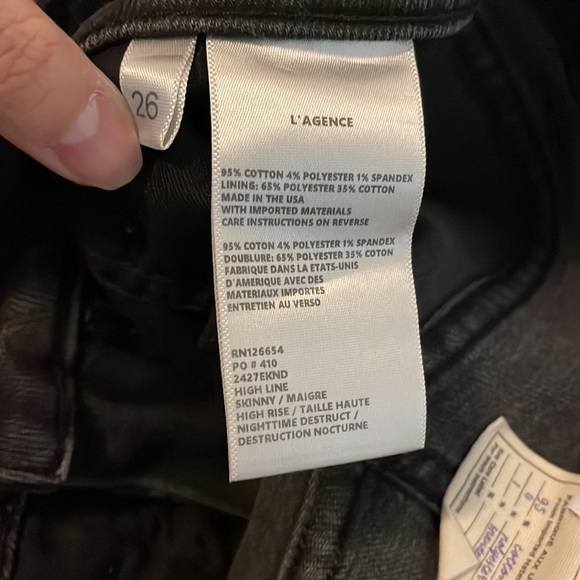 L'AGENCE High Line Skinny High Rise Jeans in Nighttime Destruct Size 26 - Picture 14 of 14